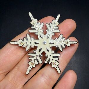 Sparkling White Enamel & AB Crystal Snowflake Brooch/Pendant